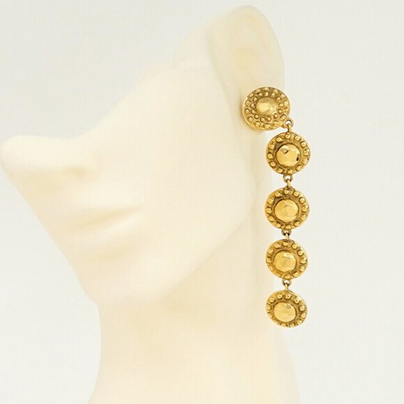 CHANEL Round Dangle Clip-On Earrings Gold Tone 23 Auth #22291 - Picture 2 of 4